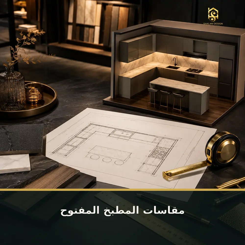 تخطيط ومقاسات مطبخ أمريكي مفتوح قبل التنفيذ