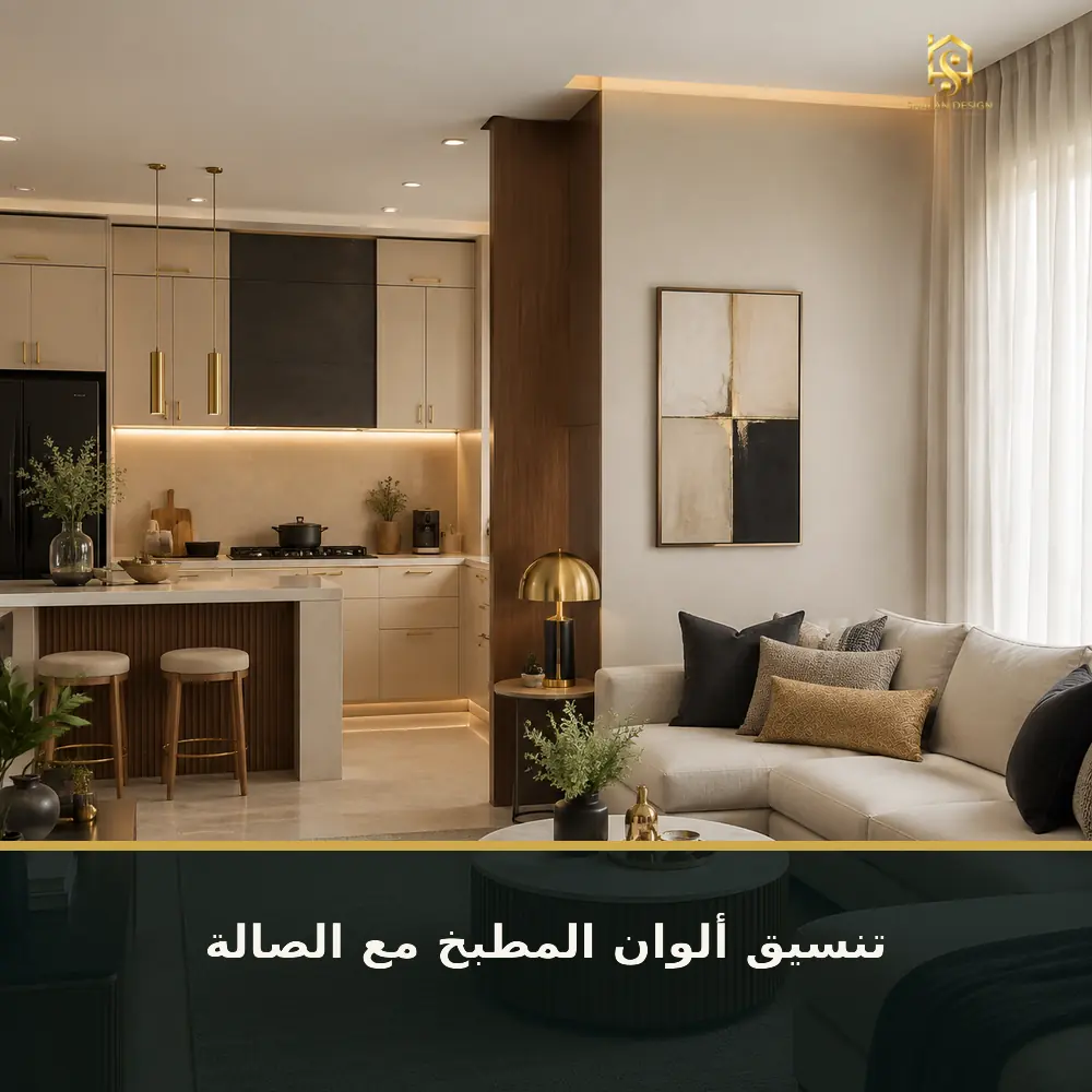 تنسيق ألوان المطبخ الأمريكي المفتوح مع الصالة